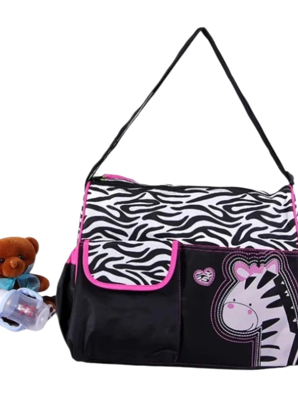 Kids Zebra Print Diaper Bag with Pink Trim